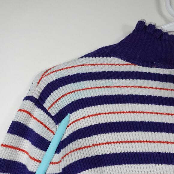 Scotch & Soda Women’s Large Cotton Turtleneck Ruffle Sweater Striped Fair Read* - Picture 11 of 14